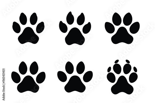 Dog or cat paw print silhouette set vector illustration, Collection of Animal footprint	 photo