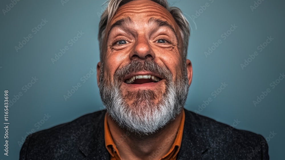 Happy Mature Man Portrait Smiling Face Grey Beard Studio Shot Happy Mature Man Portrait Smiling Face Grey Beard Studio Shot