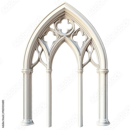 Elegant Gothic Arch Design with Intricate Patterns Showcasing Architectural Beauty in White Stone, Ideal for Historical or Artistic Themes in Various Projects