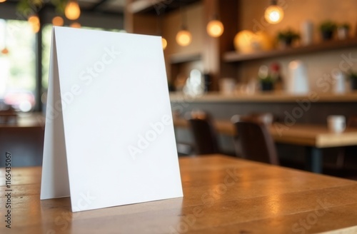 Wallpaper Mural A clean, white sign is resting on a wooden table inside a restaurant Torontodigital.ca