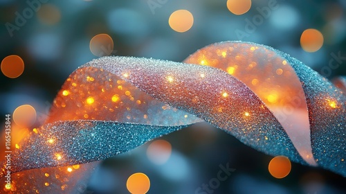 Glimmering Sparkling Ribbon with Bokeh Lights for Holiday and Festive Decorations, Creating a Magical and Warm Atmosphere for Celebrations and Events