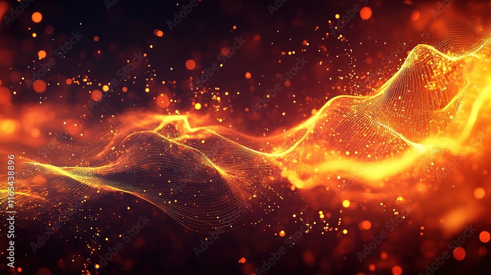 Vibrant Digital Abstract Background with Flowing Waves and Particles Vibrant Digital Abstract Background with Flowing Waves and Particles