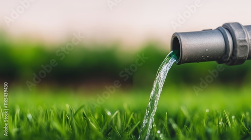 Dynamic cascade, clear water flowing from a spout, creating refreshing splash refreshing