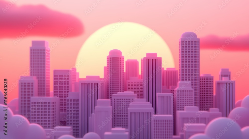 Fototapeta premium Spectacular sunset over a bustling city, breathtaking urban panorama