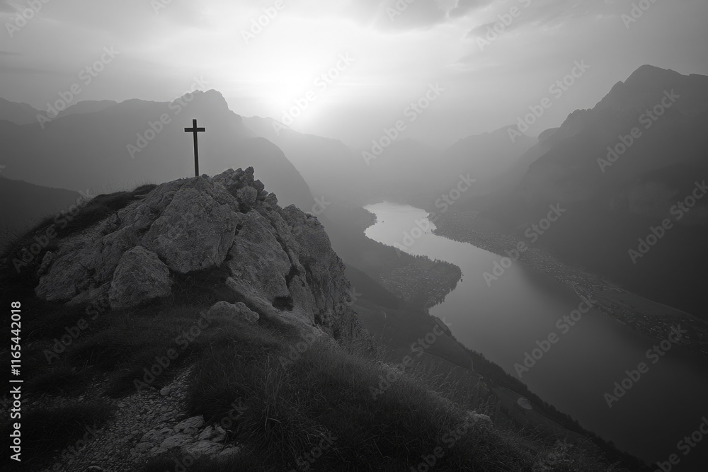 Naklejka premium Mountain Lake Cross