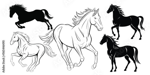 Horse Silhouette  Bundle  Beautiful horse vector design with white background