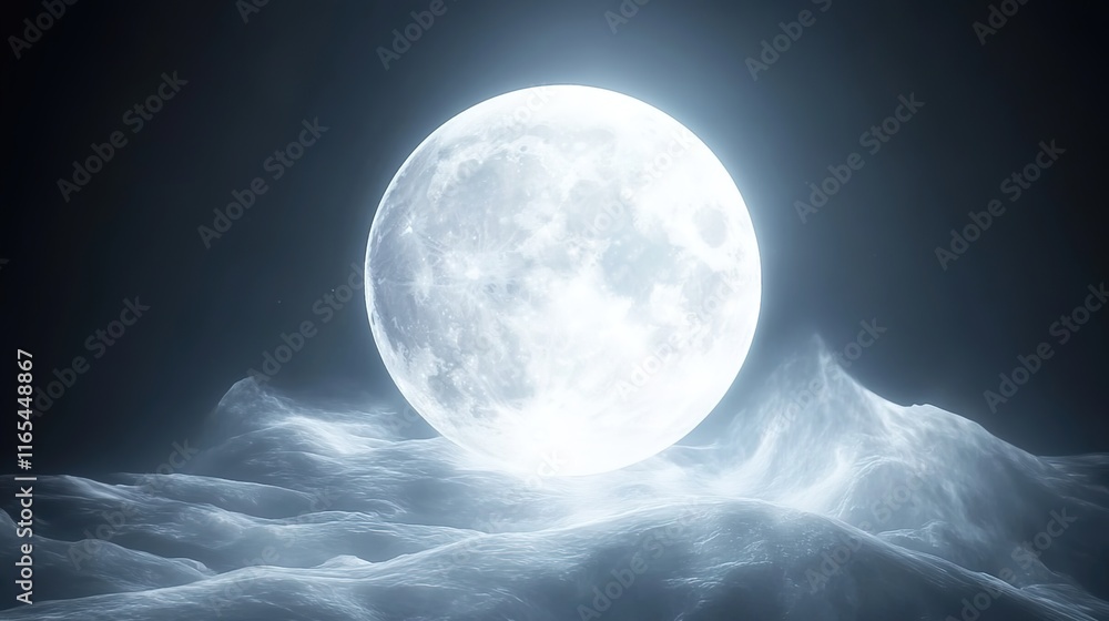The moon is shining brightly, with the silver-white color of its surface reflecting light in all directions. The moon is shining brightly, with the silver-white color of its surface reflecting light in all directions.