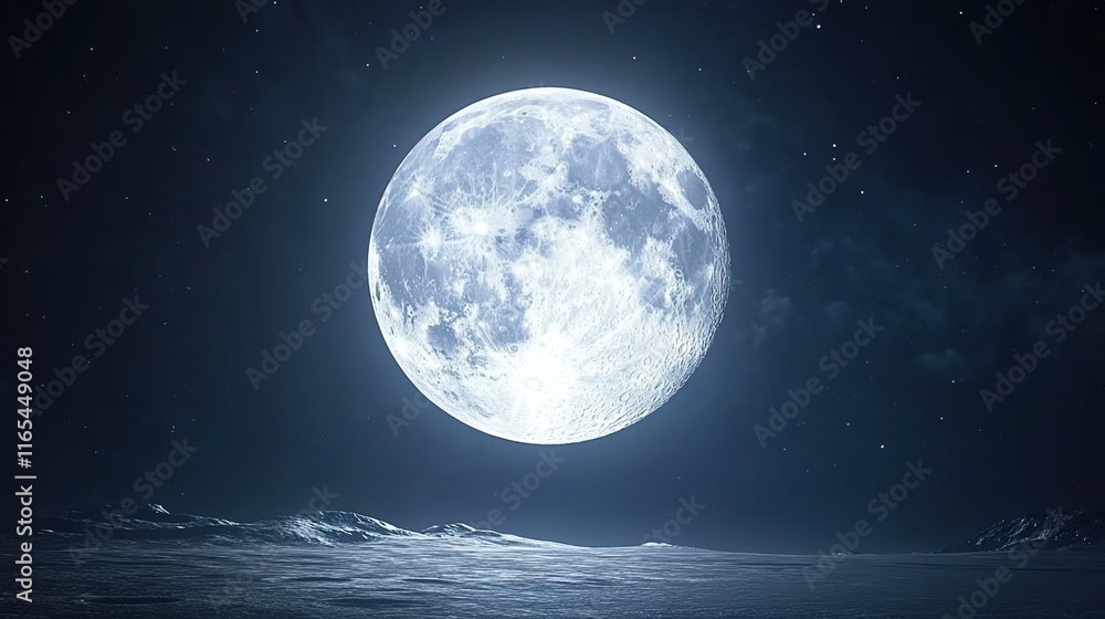 The moon is shining brightly, with the silver-white color of its surface reflecting light in all directions. The moon is shining brightly, with the silver-white color of its surface reflecting light in all directions.