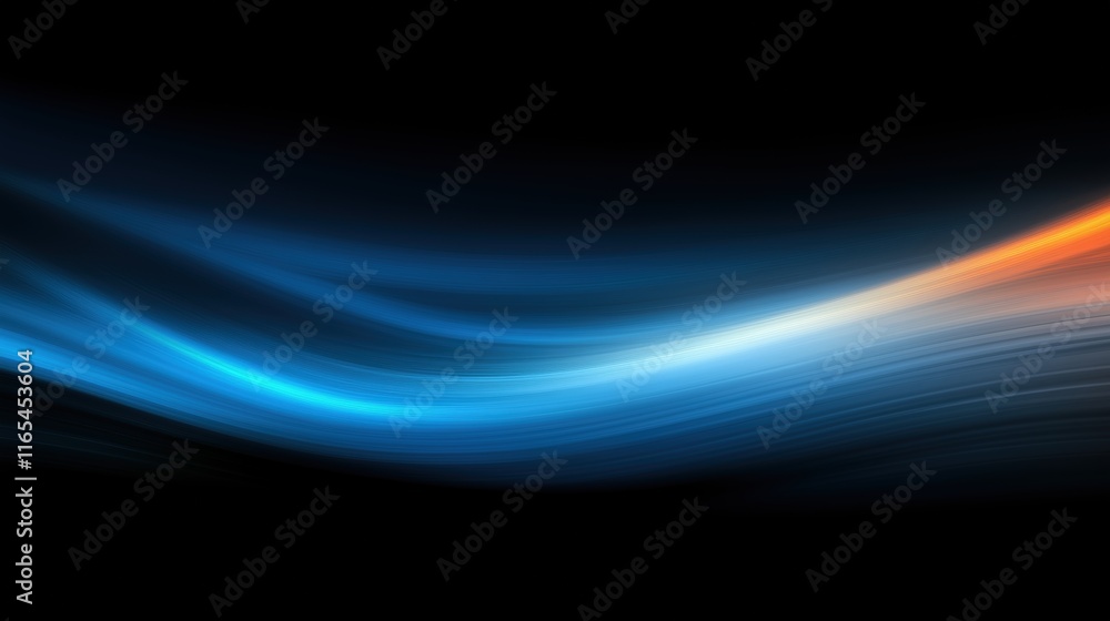 Fototapeta premium Abstract blue and orange light waves on black background. Modern futuristic design for digital themes