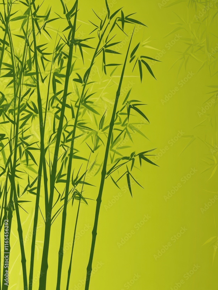 Naklejka premium Green Bamboo Silhouette on Bright Gradated Background Design