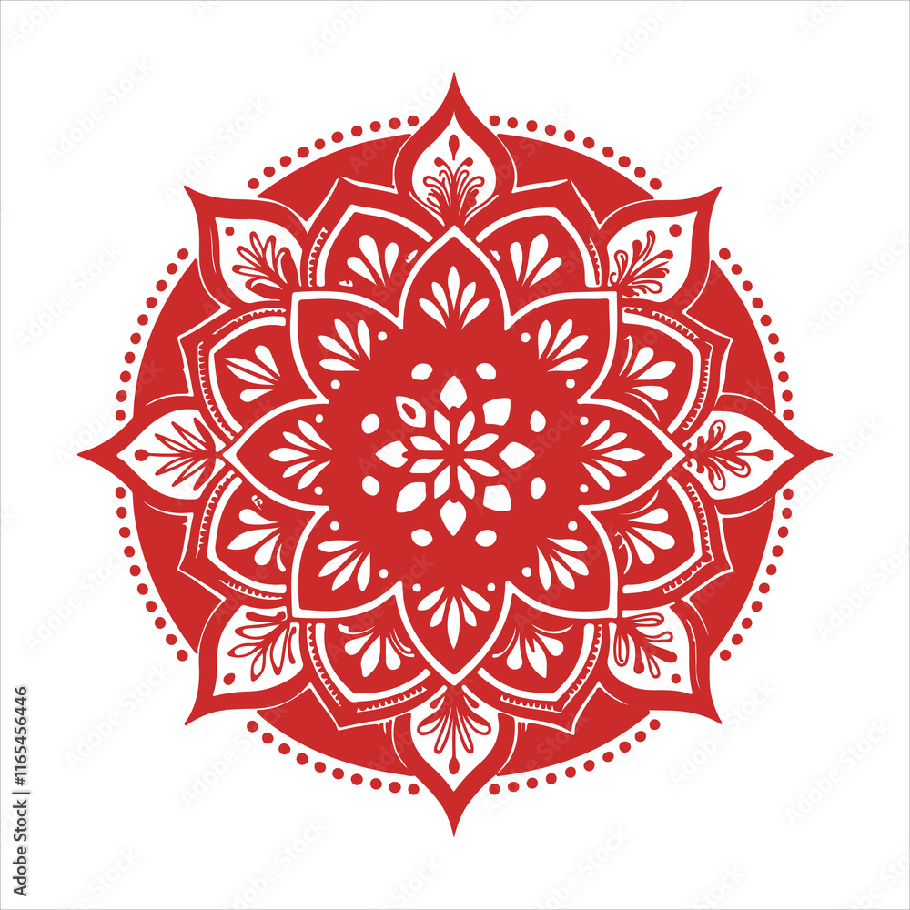 Top view of a ceramic plate showcasing a detailed floral mandala design in vibrant orange and teal colors, isolated on white background. Top view of a ceramic plate showcasing a detailed floral mandala design in vibrant orange and teal colors, isolated on white background.