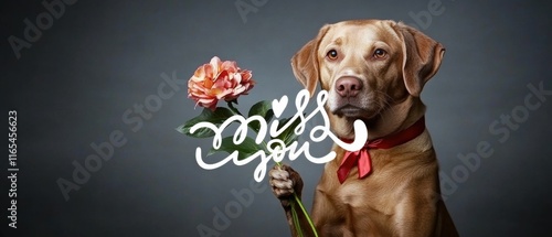 Liebes Hund mit Blume, romantische Valentinstag Foto,  Ich vermisse dich photo