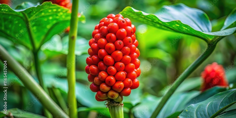 Obraz premium A cluster of vibrant red berries nestled amidst lush green foliage, showcasing the beauty of nature's intricate details