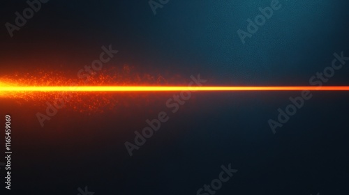 Bright Orange Laser Beam Glowing on Dark Blue Background photo