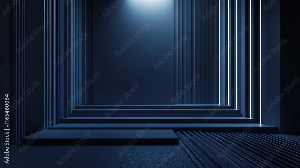 Minimalist 3D Abstract Space with Dark Blue Lighting for Business Use Minimalist 3D Abstract Space with Dark Blue Lighting for Business Use