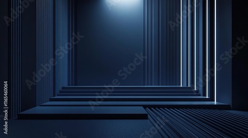 Minimalist 3D Abstract Space with Dark Blue Lighting for Business Use