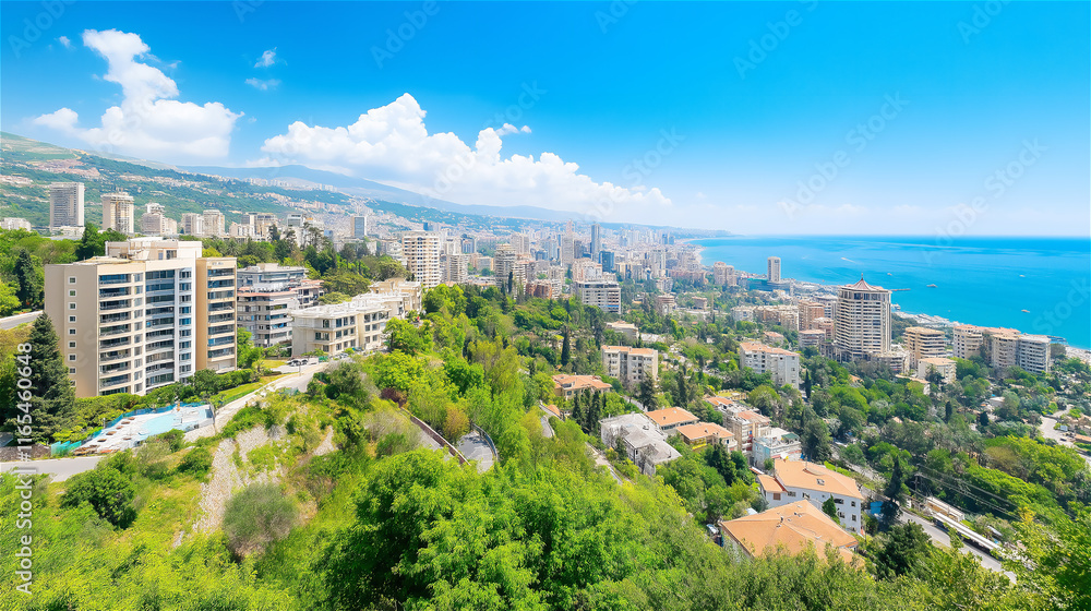 An aerial view of a coastal town with lush greenery and sparkling blue waters under a sunny sky. The scene exudes vacation vibes and natural beauty. An aerial view of a coastal town with lush greenery and sparkling blue waters under a sunny sky. The scene exudes vacation vibes and natural beauty.