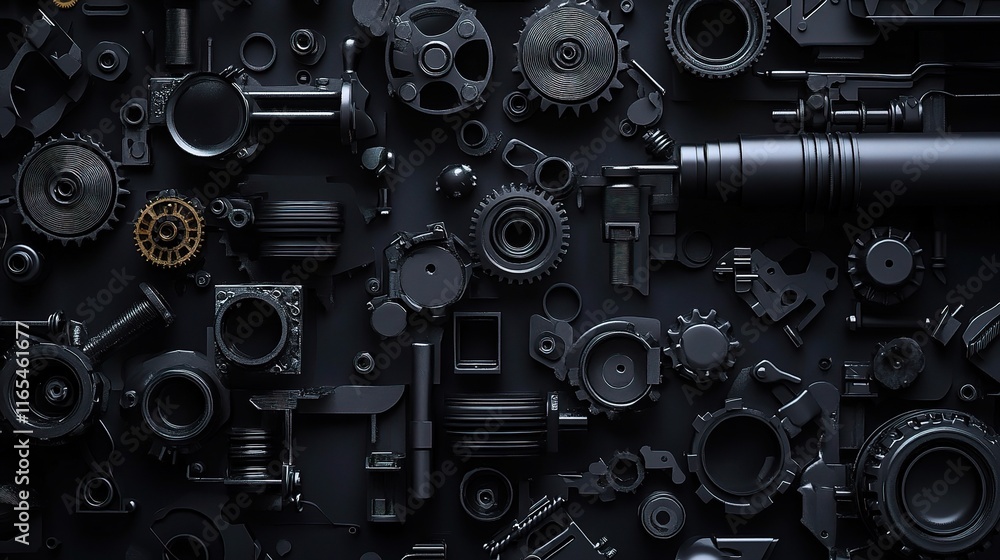 Fototapeta premium Dark Industrial Wallpaper Featuring 3D Render of Vehicle Components