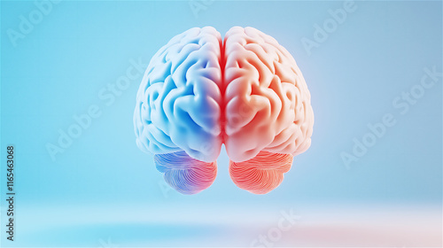 Detailed illustration of a human brain, showing clear hemispheric structures in vivid colors, emphasizing anatomy, neuroscience, and intelligence.