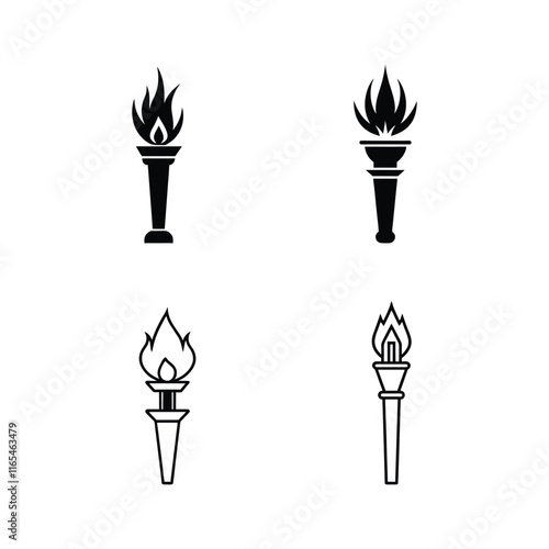 silhouette bundle of fire torch isolated on white background