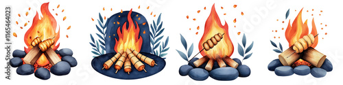Cozy Campfire Scene with Skewered Bread