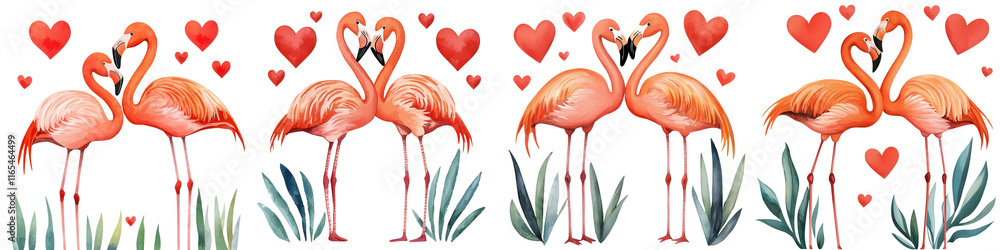 Fototapeta premium Flamingos with Hearts for Romantic Decor
