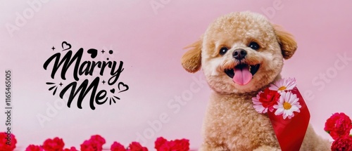 Niedlicher Pudelhund mit Marry Me Botschaft für romantische Hochzeitseinladungen