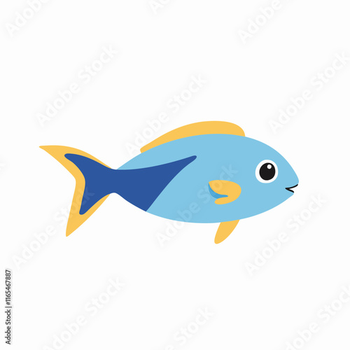 Vibrant blue and yellow fish illustration on a white background, representing aquatic life, marine animals, and underwater themes.