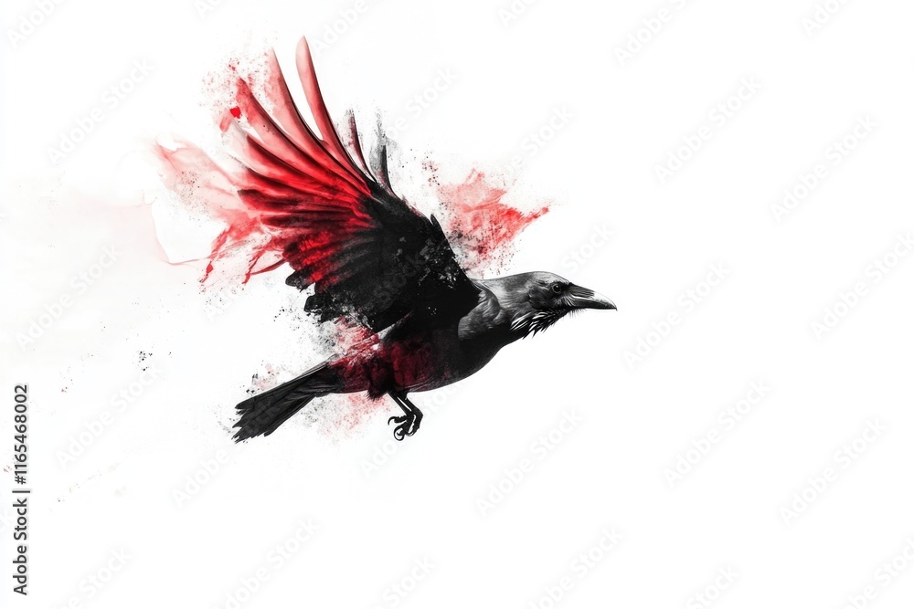 Fototapeta premium Black Red Bird In Flight
