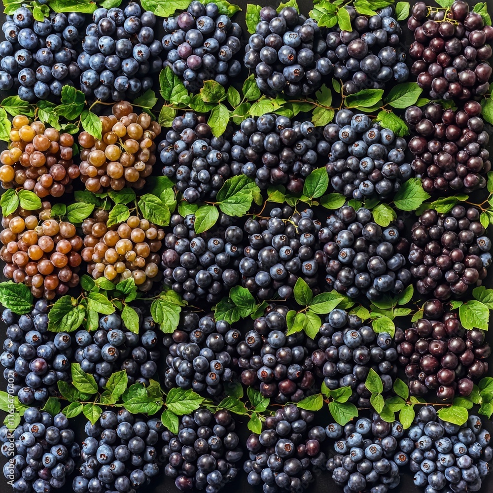 Fresh Blueberries  Grapes   Green Leaves  Food Photography  Harvest  Berries