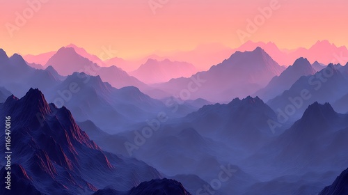 Serene Sunset Over Purple Misty Mountains