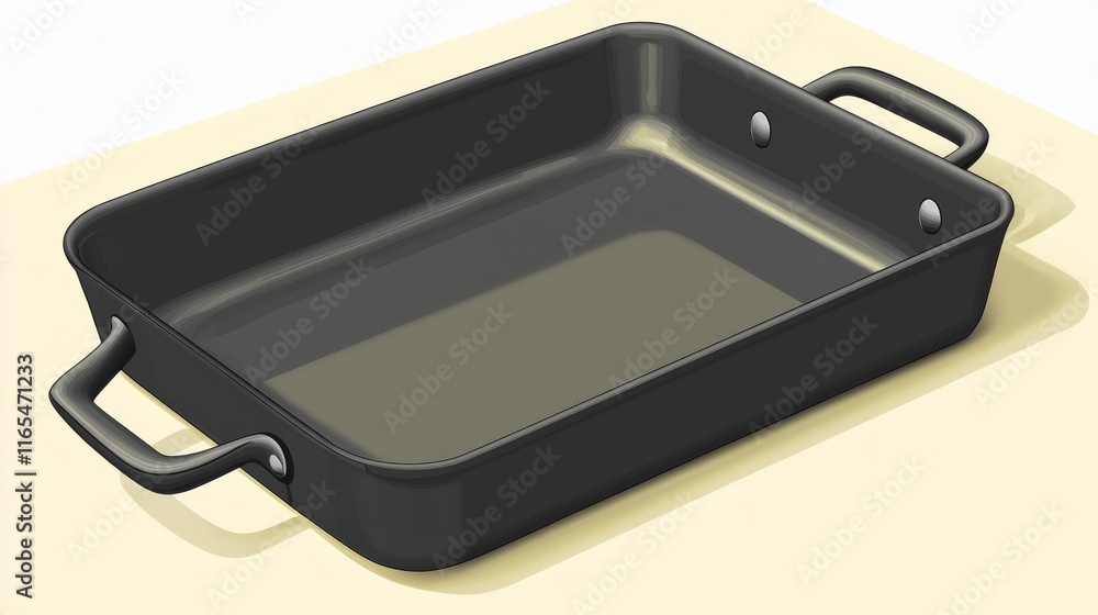 A rectangular baking pan with handles for cooking and baking. A rectangular baking pan with handles for cooking and baking.