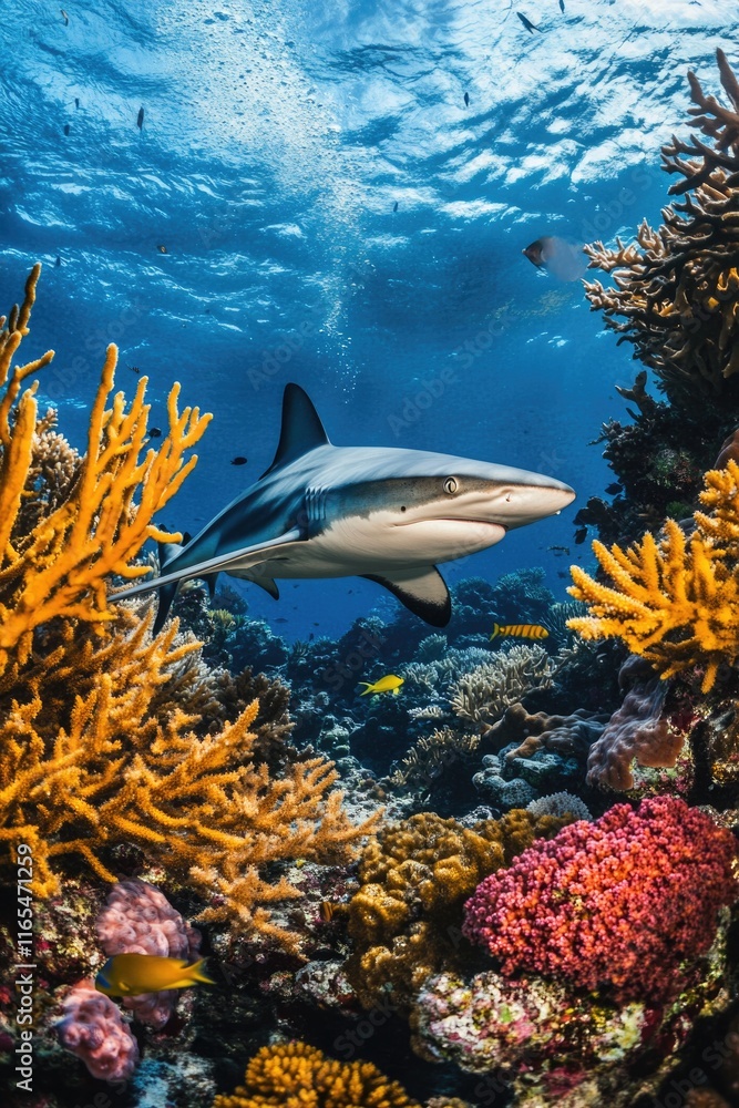 Fototapeta premium Shark on coral reef