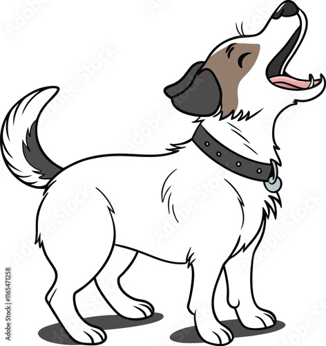 Happy Dog Cartoon: A playful,  cartoon illustration of a happy dog with its mouth open as if it is barking or howling