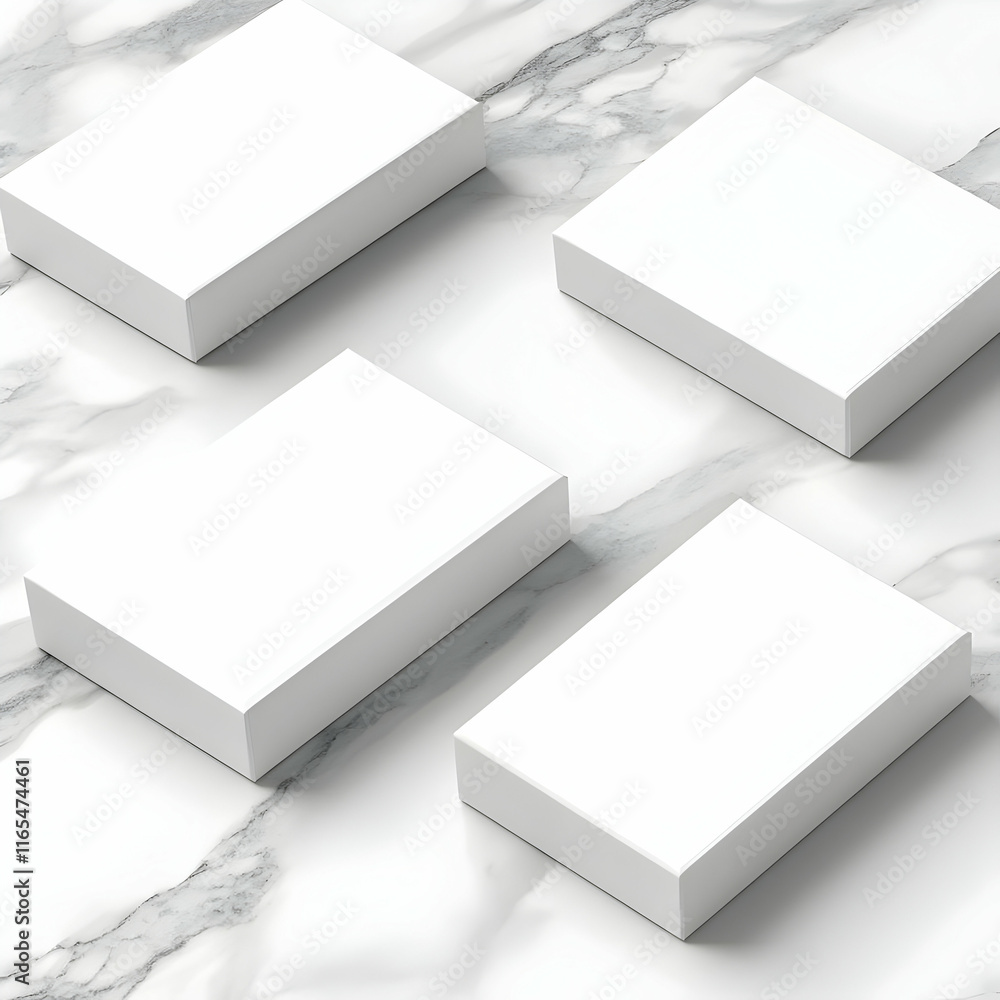Blank White Boxes 3D Render Marble Background Blank White Boxes 3D Render Marble Background