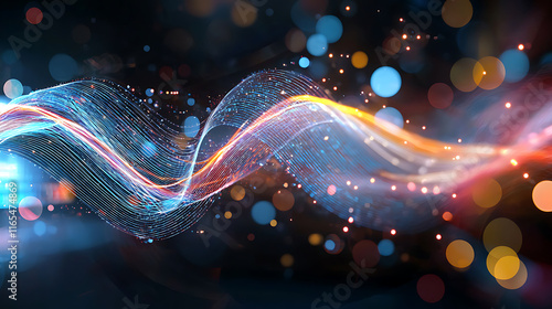 Dynamic wave patterns abstract visual art digital graphics vibrant colors close-up view conceptual design for innovation