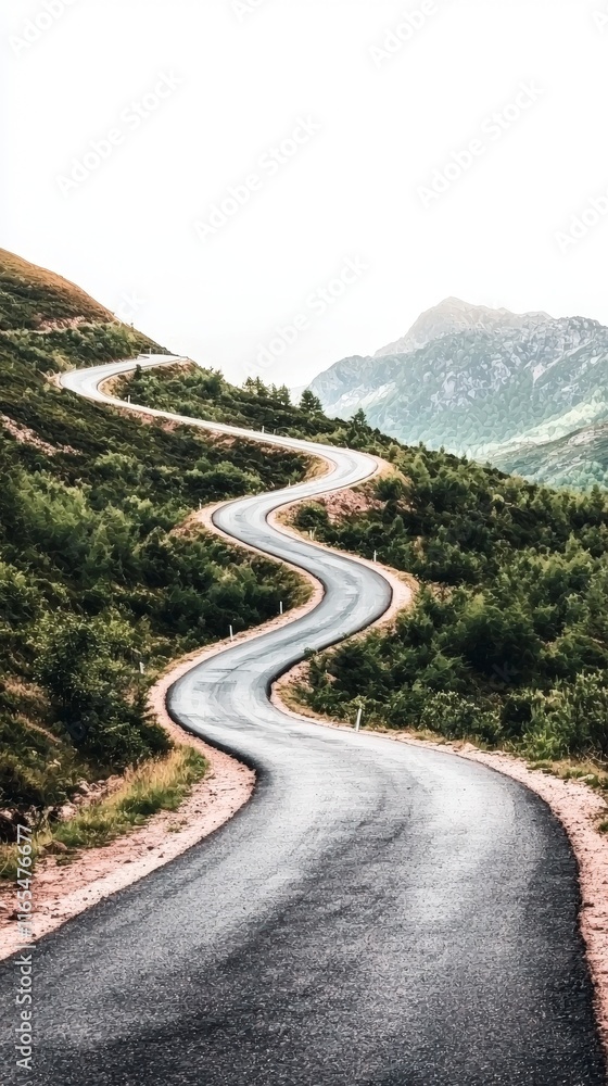 Winding Asphalt Road Through Mountain Landscape Winding Asphalt Road Through Mountain Landscape