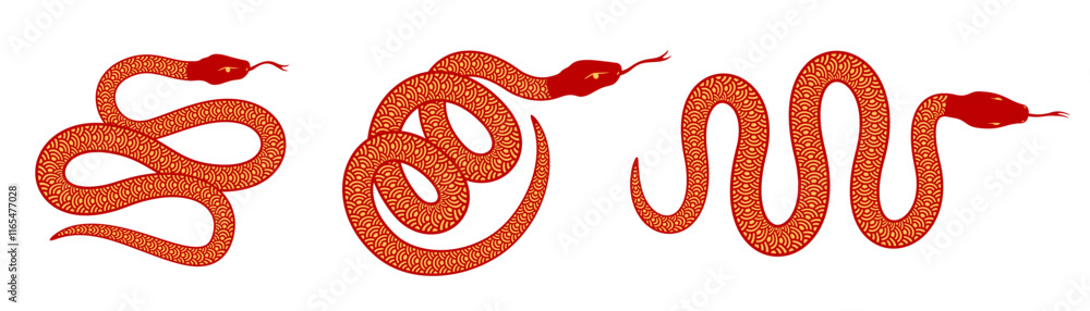 Vector set red and gold snake with Chinese pattern Vector set red and gold snake with Chinese pattern