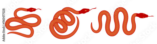 Vector set red and gold snake with Chinese pattern