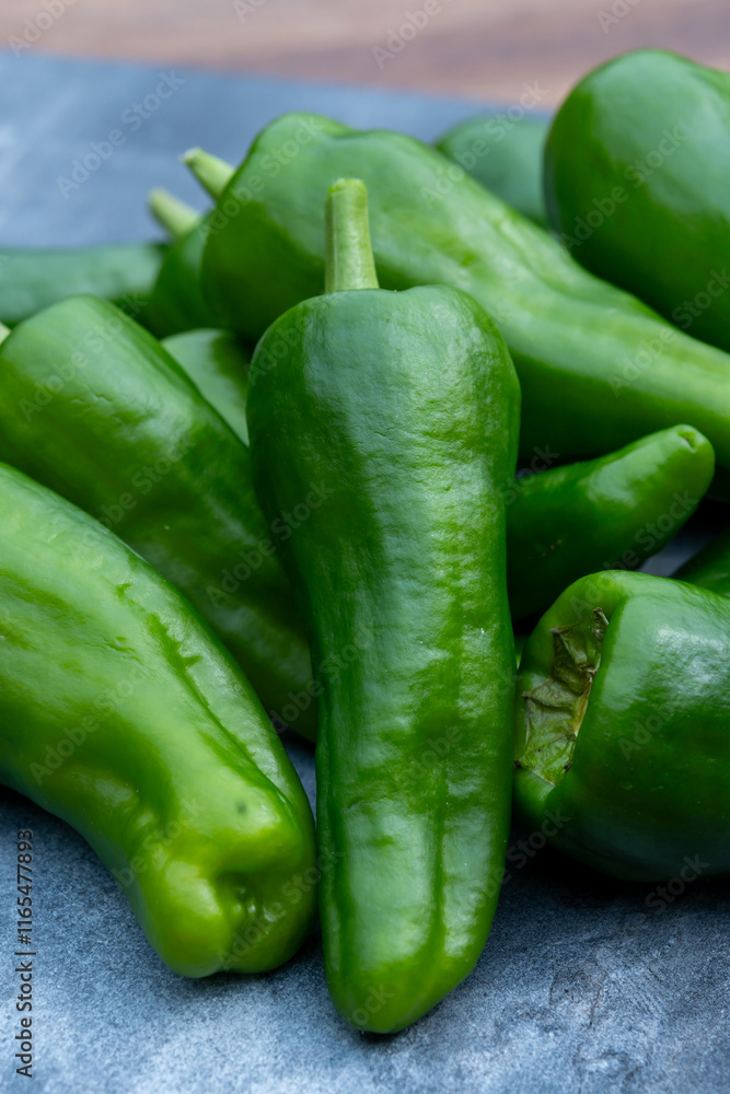 Padron green Spanish pepper or Herbón pepper landrace variety of pepper Capsicum annuum from municipality of Padron in northwestern Spain Padron green Spanish pepper or Herbón pepper landrace variety of pepper Capsicum annuum from municipality of Padron in northwestern Spain