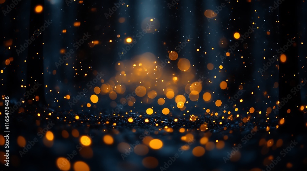 Fototapeta premium Golden Lights Sparkle in Dark Forest Ambiance