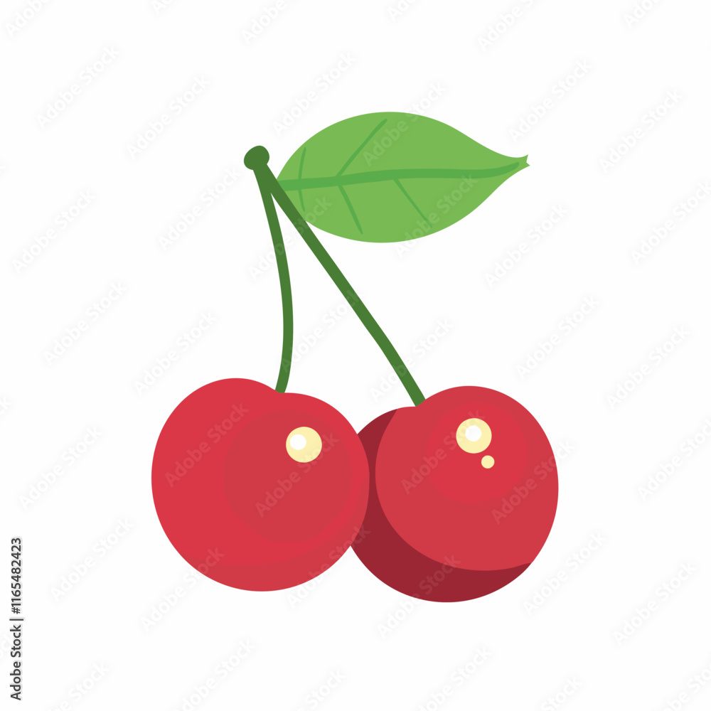 Bright Red Cherry Illustration with Green Leaf on White Background – Fresh and Minimalistic Fruit Design Bright Red Cherry Illustration with Green Leaf on White Background – Fresh and Minimalistic Fruit Design