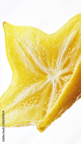 Close-up of a vibrant star fruit slice, showcasing its rich yellow hue and intricate texture. photo