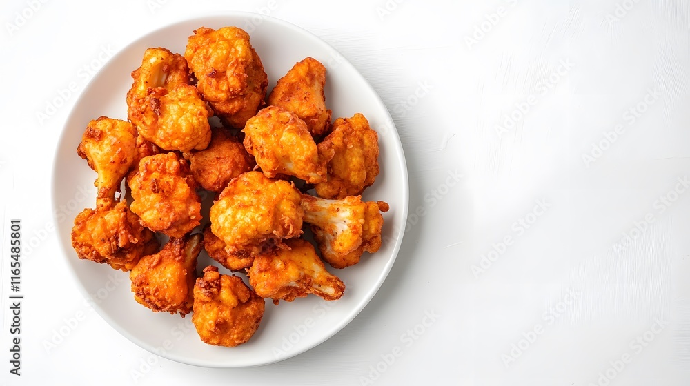 Crispy Fried Cauliflower Florets on a White Plate Crispy Fried Cauliflower Florets on a White Plate