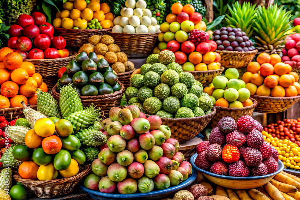 Fruits on the counter of a market in Bali, Indonesia, close up Fruits on the counter of a market in Bali, Indonesia, close up