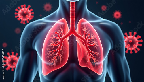Human Lungs Anatomy with Virus Infection