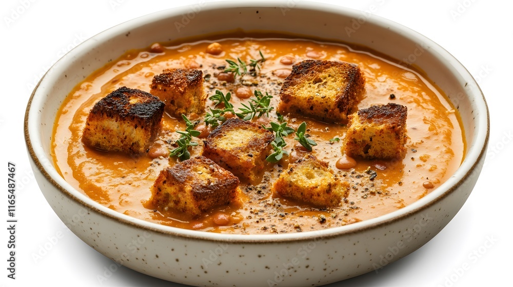 Creamy lentil soup with croutons and thyme Creamy lentil soup with croutons and thyme