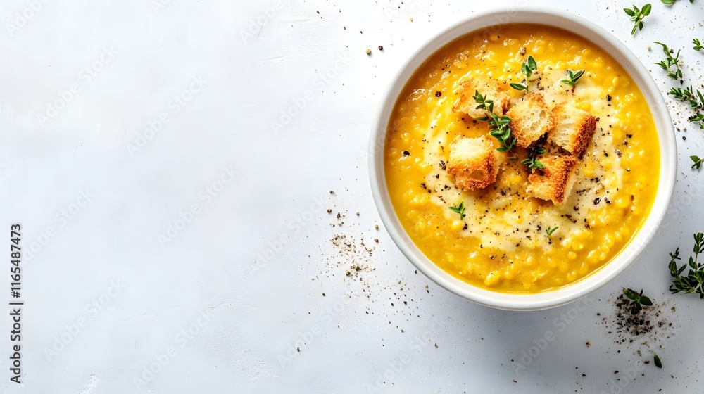 Creamy Lentil Soup with Croutons and Thyme Creamy Lentil Soup with Croutons and Thyme