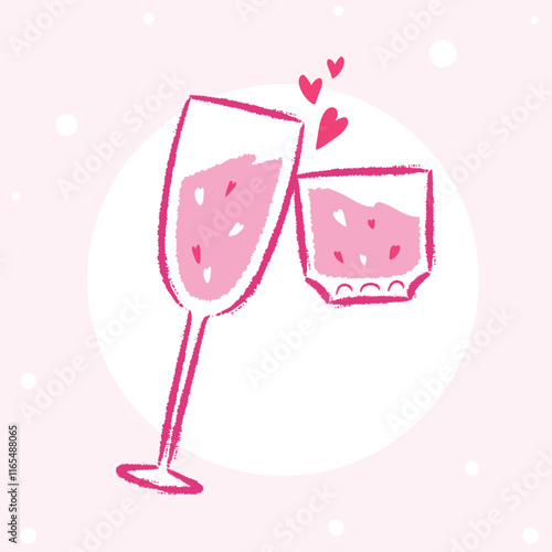 Hand-drawn pink Cocktail Illustration concept symbol difference in love