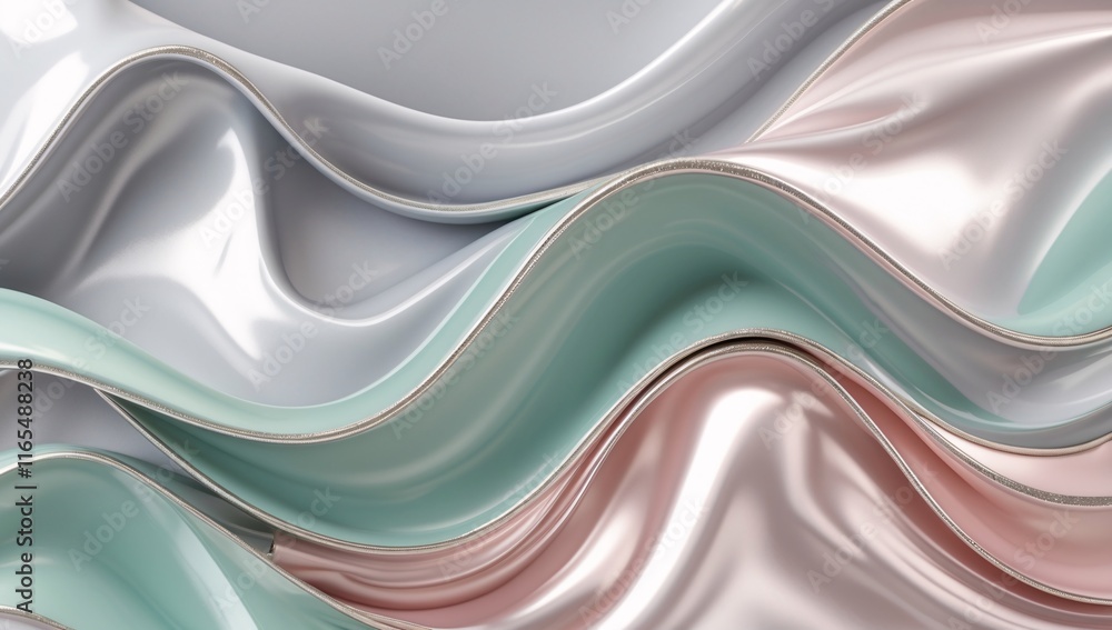 Obraz premium Textural symphony of glossy waves reflecting soft light in a serene pastel palette evoking calmness and elegance